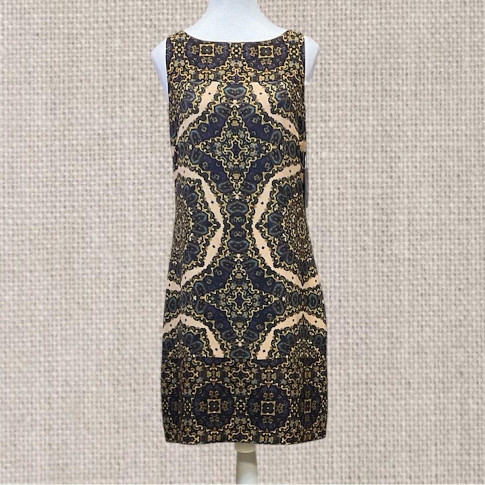 NWT Vince Camuto Navy & Gold Medallion Mandala Print Sheath Dress Sz 6